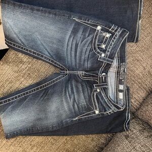 Miss Me Men’s Dark Blue Bootcut Jeans with Contrast Stitching